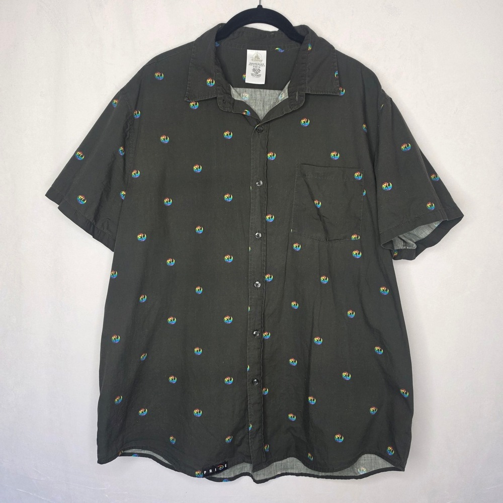 Disney Star Wars Pride Rebel Alliance Rainbow Logo Button Up Shirt Black XL